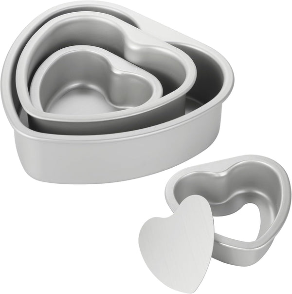 Youeon 3 Pcs Aluminum Heart Shaped Cake Pans, Nonstick with Removable Bottom, 4/6/8 Inch Baking Molds for Parties