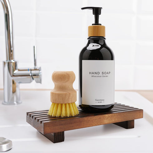 Small Kitchen Sink Soap Tray for Counter Dish Soap Dispenser, Wooden Risers Stand for Bathroom Decor