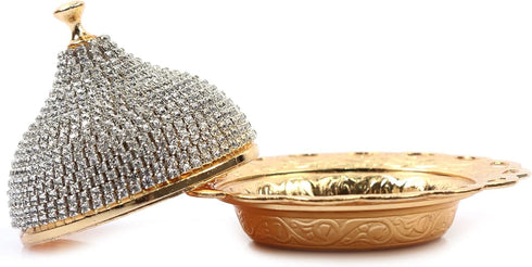 Alisveristime Coated Handmade Brass Sugar Bowl with Lid, Crystal, Gold