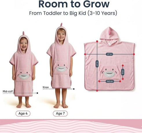 3-8yr The Big Softy Hooded Towel Poncho for Kids Shark Swim Towel Beach or Pool, Soft Quick Dry Wearable Cover Up Boys