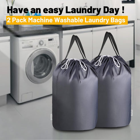 MCleanPin 140L Washable Laundry Bags with Handles, Dirty Clothes Storage for College Dorm or Travel, 2 Pack (Elegant