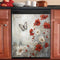 Rustic Farmhouse Magnetic Dishwasher Cover, White and Red Flowers Vinyl Decal, 23Wx26H Inches