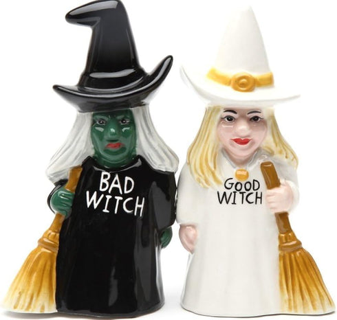 Pacific Trading Good Witch and Bad Witch Magnetic Ceramic Salt & Pepper Shakers