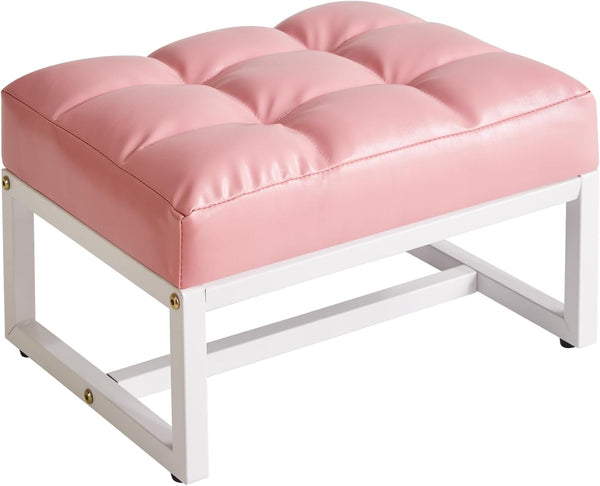 Aibiju Small Footstool, Rectangle Ottoman with Faux Leather Padded Seat, Change Shoes