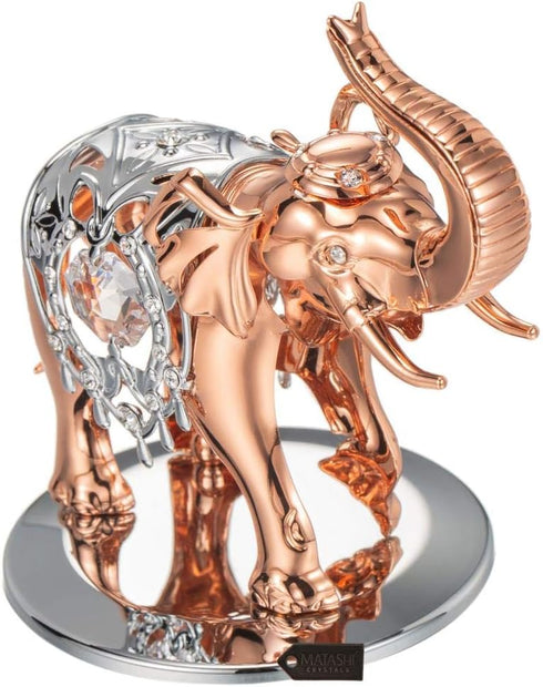Matashi Elephant Ornament with Rose Gold and Silver Plated, Crystals Studded Tabletop Décor Gift for Mom