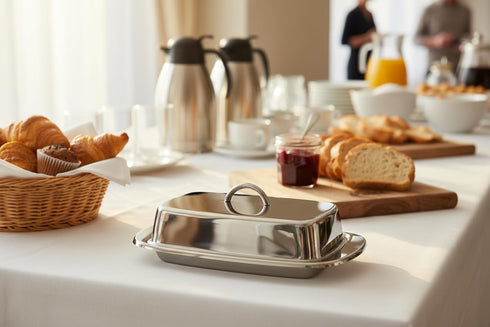 4" 7.5" Cuisinox Stainless Steel Butter Dish with Lid, x