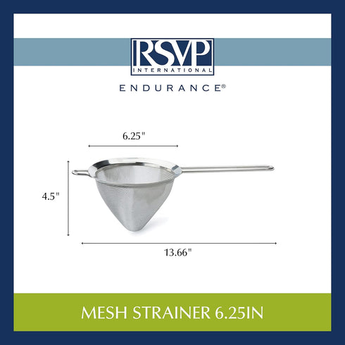 RSVP International Endurance Kitchen Collection, Stainless Steel Fine Mesh Sieve/Colander, 6.25-Inch
