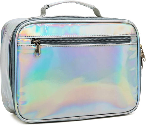 FlowFly Kids Lunch Box Insulated Soft Bag Mini Cooler Thermal Meal Tote Kit for Girls, Boys, Silvery