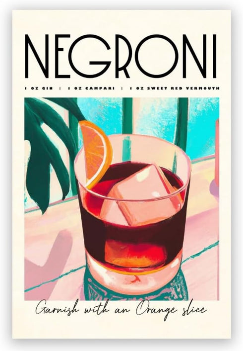 Iconic Negroni Cocktail Poster: MIX & MATCH Bar Cart Decor with Cocktail Recipes, Canvas Print