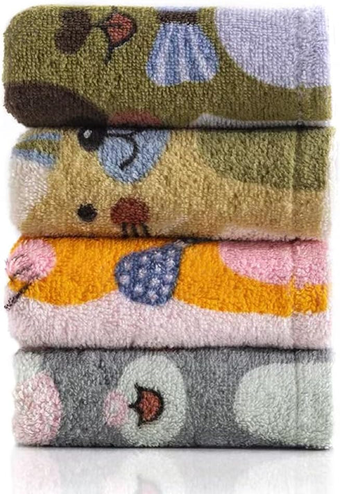 Kissvian 4-Pack Set, 10" 20" Cartoon Cat Hand Bath Towel Fingertip Bath Towels for Home, Pure Cotton Kids Washcloths