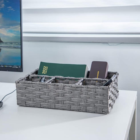 Toilet Paper Basket for Tank Topper, Woven Storage Box Cube Container, Grey 1pc