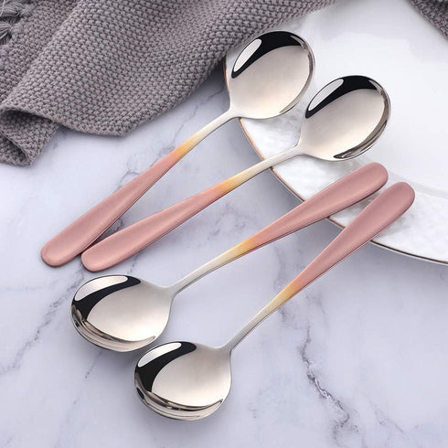 Buyer Star Bouillon Spoon Sets, 7-Inch Round Soup Spoons, Stainless Steel Finished Table Dinner Spoons