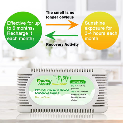 4 Packs Refrigerator Deodorizer (60g Each), Fonday Odor Eliminator for Fridges, Bamboo Activated Charcoal