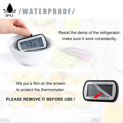 Digital Refrigerator Thermometer with Magnetic Back, Large LCD, Easy to Read (Black-2 Pack)