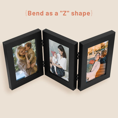 Golden State Art 4x6 Triple Picture Frame, Trifold Hinged Photo Frame with Real Glass for Desk Top Collage