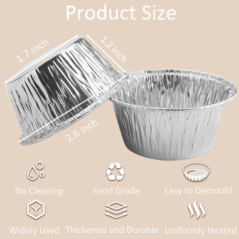 Aluminum Foil Baking Cups, 150 Pack Disposable 3 Oz Ramekins Aluminum Cupcake Muffin Liners Silver Foil Baking Cups for Egg Tart, Baking, Cupcake, Pudding, Appetize by SUPPHOUS