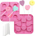 2Pcs Love Heart Lollipop Candy Molds, 8-Cavities Food Grade Silicone Molds with 40 Lollipop Sticks