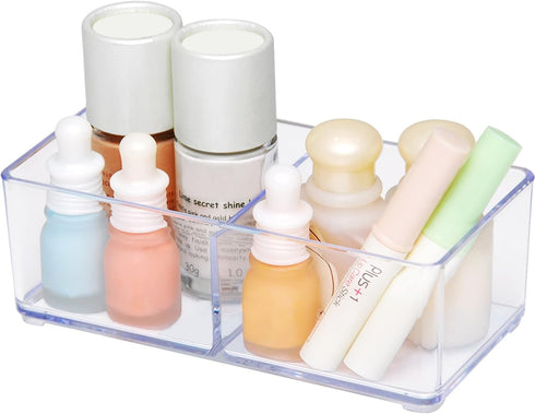 Carrotez 2 Compartment Makeup Organizer, Clear Plastic Drawer Organizer for Bathroom, Desk, Vanity, Office