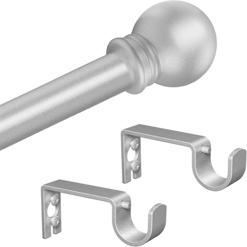 Silver Curtain Rods for Bedroom with Brackets, 5/8 Inch Diameter Small Window Curtain Rod 32 to 48 Inches