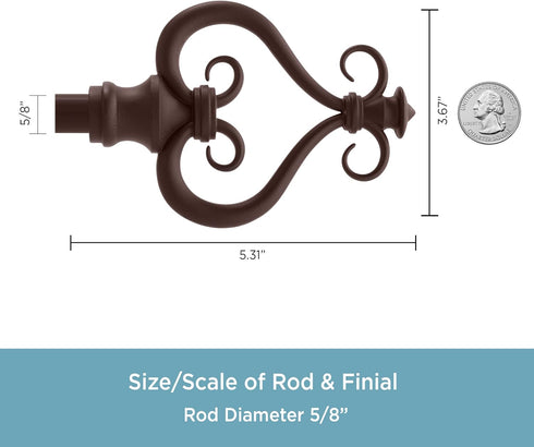 Kenney KN65407 Serena Large Decorative Window Curtain Rod, 48-84" Adjustable Length, Chocolate Finish, 5/8" Diameter
