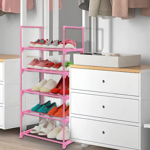 5-Tier Closet LNYZQUS Small Kids Shoe Rack Organizer, Pink Toddler Shoe Shelf Shoe Stand for Narrow Space,Mini Shoe