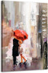 RUISHI Canvas Wall Art, Modern New York Cityscape Painting Decor, Lovers Under Red Umbrella, 24L x 16W