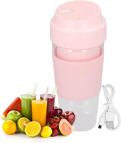 Electric Juicer Cup, Mini Portable USB Rechargeable Blender, Pink Mixing Bottle for Shakes, Fruit, Vegetables, 300ML