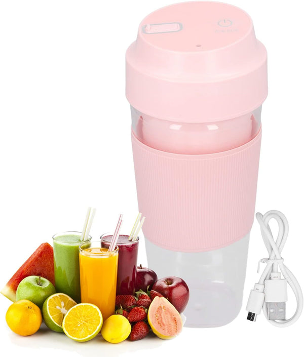 Electric Juicer Cup, Mini Portable USB Rechargeable Blender, Pink Mixing Bottle for Shakes, Fruit, Vegetables, 300ML