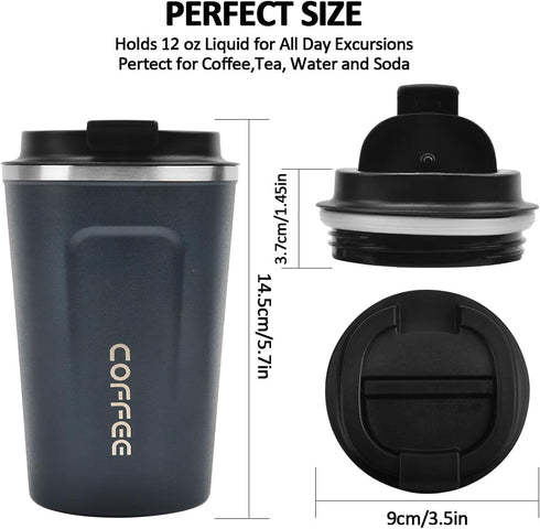 12 oz Stainless Steel Vacuum Insulated Tumbler, Spill Proof Coffee Travel Mug with Lid, Tibetan Blue Thermos Cup