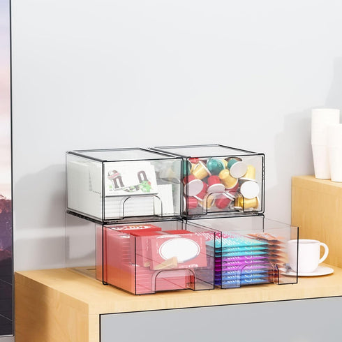 Yieach 4.4" Closet,Medicine Bottles,Pacifier,4 Tall Small Clear Acrylic Stackable Storage Drawers for Vanity,Under