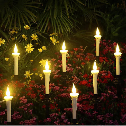 4Pcs Solar Taper Candles with Holders, Waterproof LED Candles Light Rechargeable Tapered Candlesticks with Dusk to Dawn