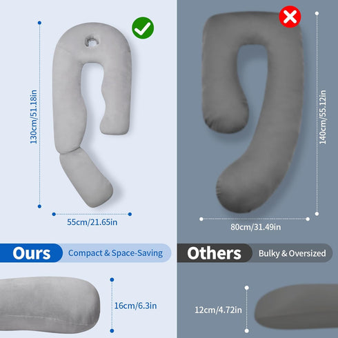 Pozico 51-Inch U-Shaped Full Body Pillow for Side Sleepers Cooling Pregnancy Pillow with Ear Piercing Design for Neck