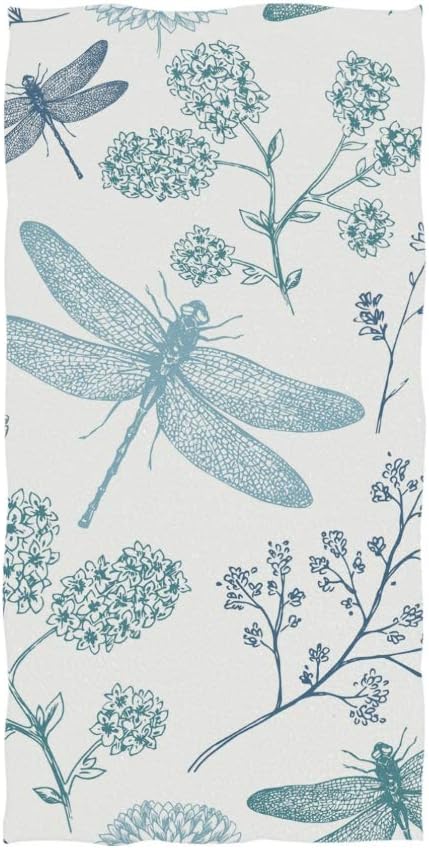 Ultra Soft Blue Dragonfly Hand Towel, Luxury Bathroom Towels, 30"x15"