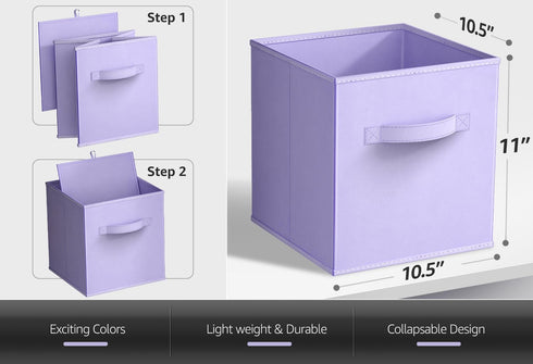 Sorbus 11 Inch Fabric Storage Cubes - Sturdy Collapsible Bins & Handle, 6 Foldable Baskets for Organizing Clothes,