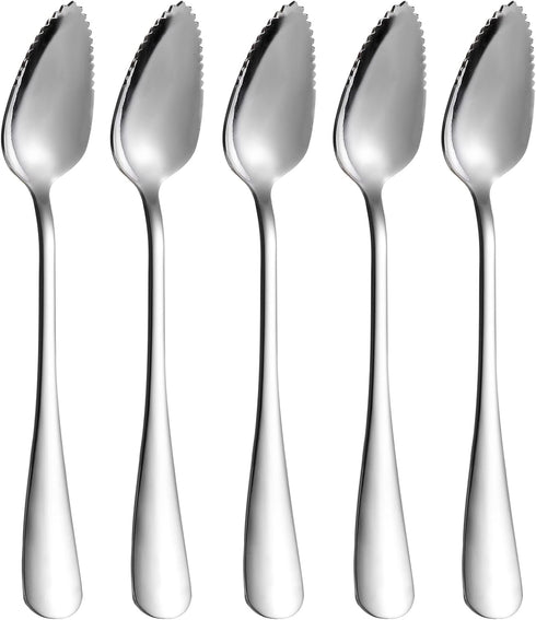 5 PCS Stainless Steel Grapefruit Spoons, Serrated Edge Utensil Set with Thick Gauge Handle for Kiwi, Dessert, Citrus