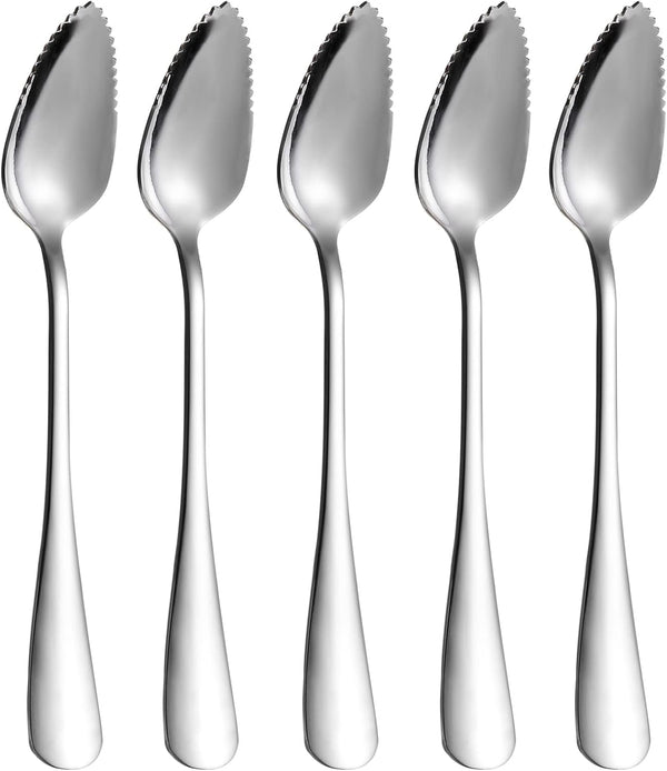 5 PCS Stainless Steel Grapefruit Spoons, Serrated Edge Utensil Set with Thick Gauge Handle for Kiwi, Dessert, Citrus