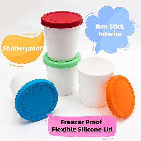 4 Pack Set (1 1 1 1 Belle&Beau Ice Cream Containers Quart Each) with Silicone Lids, Ideal for Homemade Ice Cream