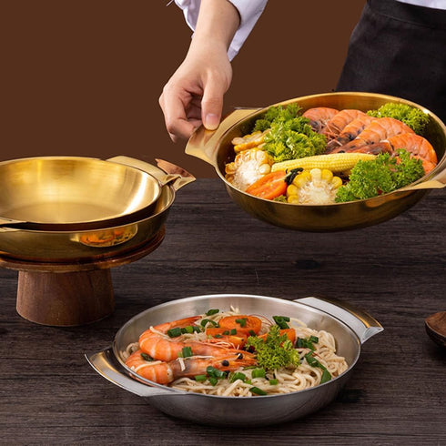 Luxshiny Large Mixing Bowl, 16cm Paella Pan, Stainless Steel Skillet with Handles for Home, Restaurant, Camping
