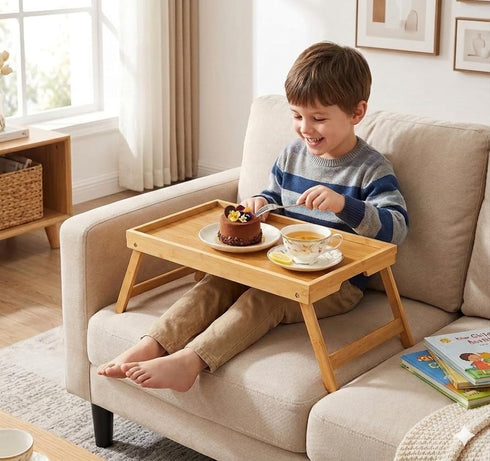 Bamboo Bed Tray Table with Foldable Legs, Breakfast Tray for Sofa, Bed, Eating, Working, Used As Laptop Desk Snack Tray