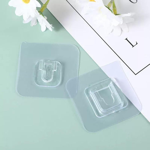 Adhesive Hooks, Clear Double Sided Wall Mount Sticky Hooks for Kitchen, Bathroom, and Outdoor