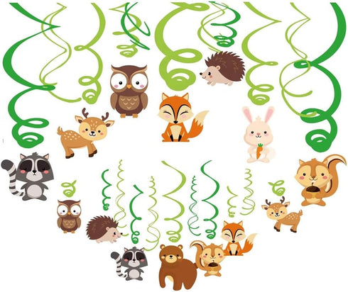 30Ct Woodland Animals Hanging Swirl Decorations, Forest Friends Birthday Party Supplies for Kids, Woodland Creatures