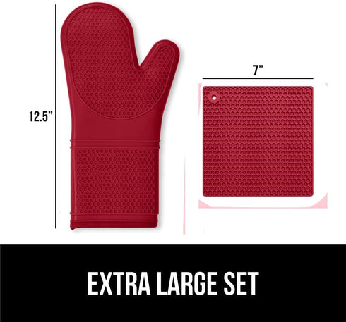Gorilla Grip Heat and Slip Resistant 4 Piece Silicone Oven Mitt and Trivets Set - Waterproof, Cotton Lined