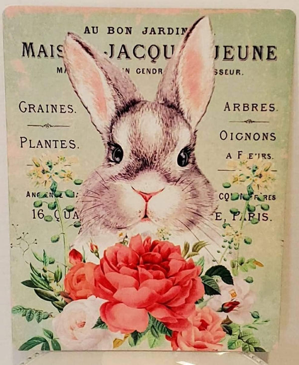 asbwuo Vintage Bunny Easter Spring Farmhouse Poster, Metal Tin Sign, 8x12 Inch Wall Decor for Home Family Lovers