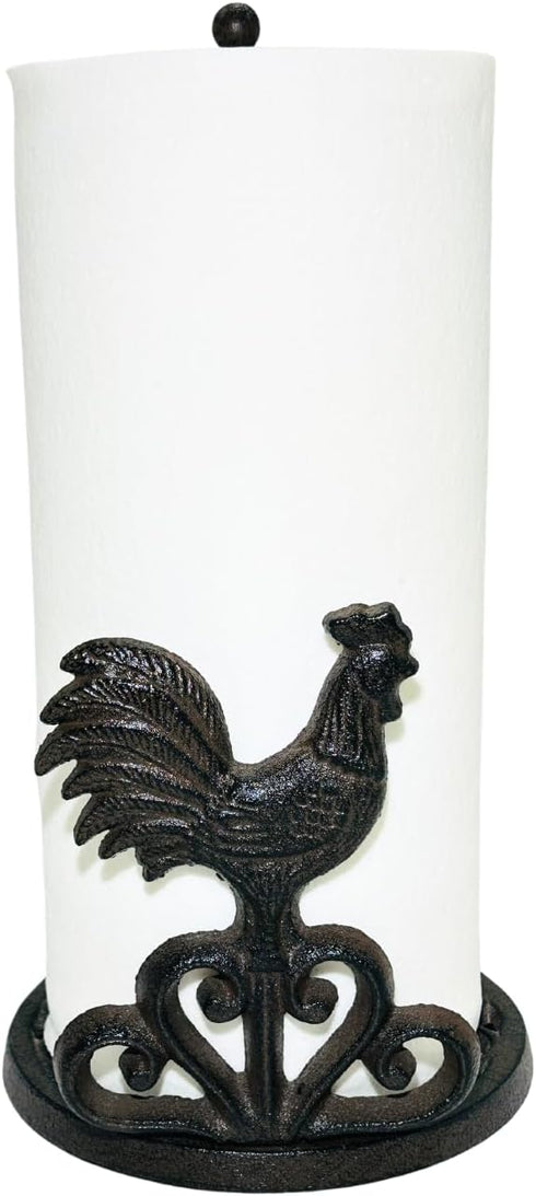 Decoronix Rustic Elegance Cast Iron Rooster Paper Towel Holder - Freestanding 12" Kitchen