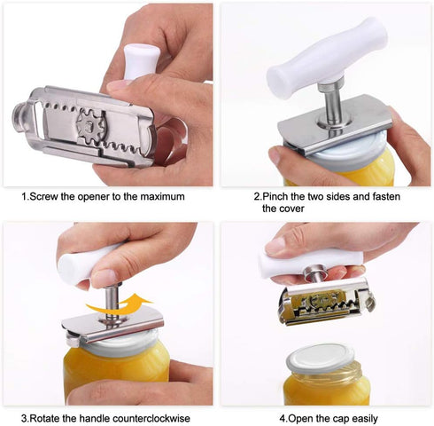 Jar Opener Stainless Steel Adjustable Tool for 1-4 Inch Bottle Can Lids, Fit Seniors, Weak Hands