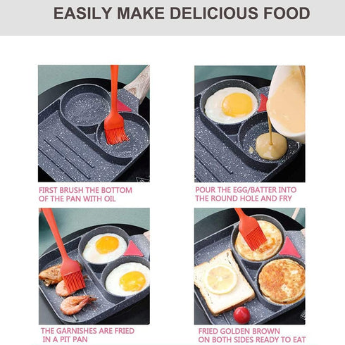 JUSTUP Nonstick Egg Frying Pan, 3-in-1 Divided Grill Frying Pan, Heat Resistant Handle for Breakfast Cooking