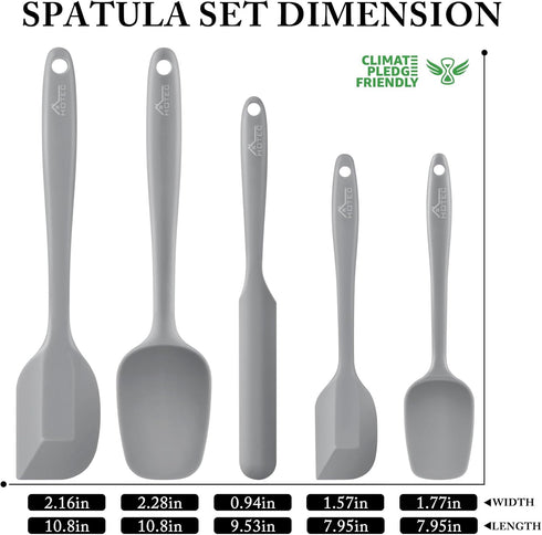 HOTEC Food Grade Silicone Rubber Spatula Set for Kitchen Baking, Cooking, and Mixing High Heat Resistant Non Stick Dishwasher Safe BPA-Free Set of 5 Grey by HOTEC