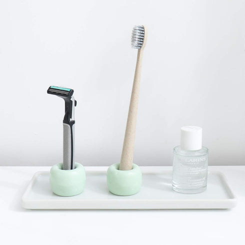 Airmoon Mini Ceramics Handmade Couple Toothbrush Holder Stand for Bathroom Vanity, Pack of 2