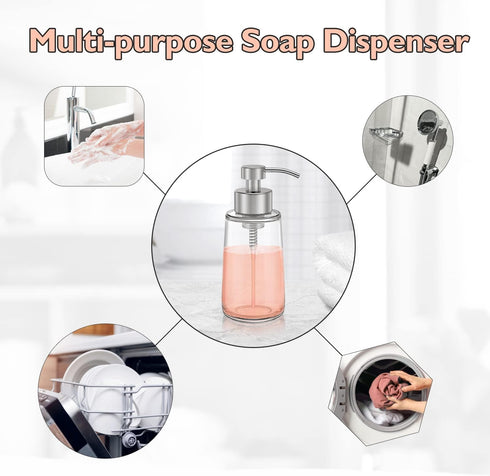 BabyElf Clear Glass Foaming Soap Dispenser - Rust-Proof Stainless Steel Pump for Bathroom & Kitchen