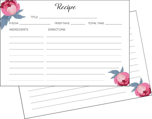 Heart&Berry Double-Sided Recipe Cards 4x6, Set of 50 Thick Recipe Cards